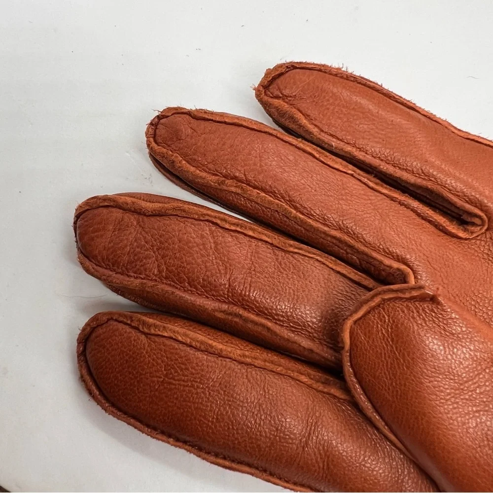 Auclair Leather Gloves M Medium Brown Wool Lined Winter Warm